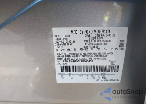 2020 Ford Edge Se from USA, damaged, VIN 2FMPK4G98LBB40459
